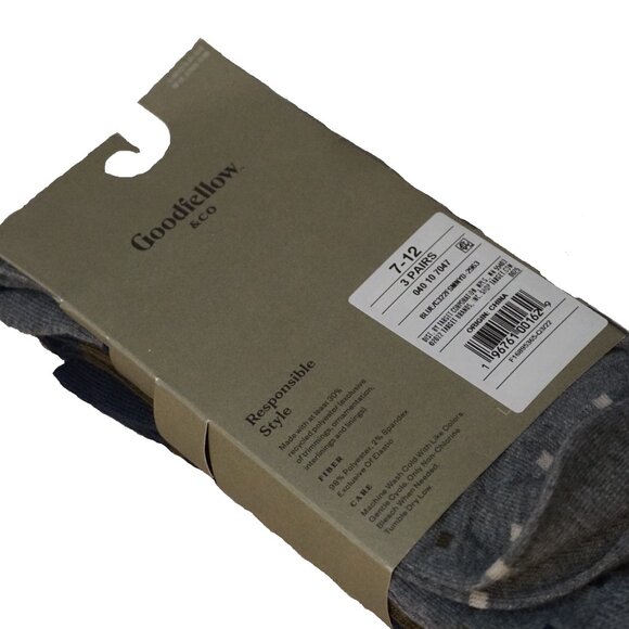Goodfellow Crew Socks 3 Pair Gray, Navy and Olive Green Patterned Men’s 7-12 - Picture 3 of 3